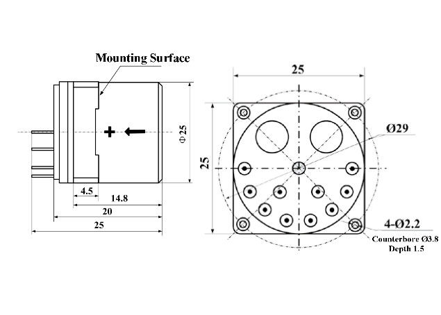 KSQA11 クォーツ加速計 -45~+100°C 動作温度 500g 衝撃耐性 Ø25×25mm コンパクトサイズ