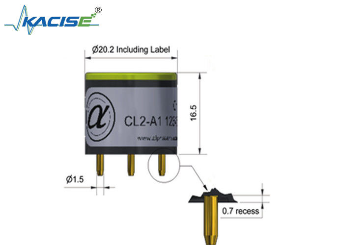 CL2-A1 塩素センサー - 20 範囲, ± 1.5 線性,および 50 過剰ガス制限を持つ 3 電子